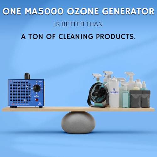 Airthereal MA5000 Commercial Ozone Generator, High Capacity Ozone Machine Odor Removal - Home Air Ionizers O3 Deodorizer for Rooms, Smoke, Cars and Pets, Eliminate Odors up to 2000sq.ft., Blue