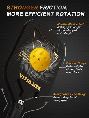 VITALUXE T700 Raw Carbon Fiber Pickleball Paddle, Edgeless 3K Textured Carbon Friction Surface, Thermoformed Raquette Pickleball with Aerodynamic Design used for tournament, Power & Control & Spin Max