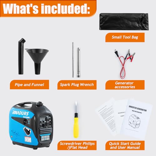 RINADURS 2200 Watt inverter generator, quiet and portable, suitable for home backup power, outdoor camping, and construction sites.EPA Compliant