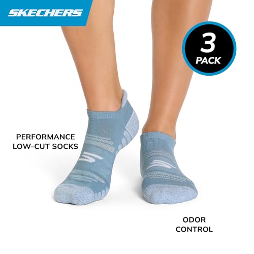 Skechers Women's 3-Pack Pickleball Low Cut Socks, Blue Combo, 9-11