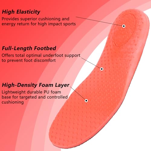 riemot Fitness Running Insoles for Men Comfortable Arch Support Inserts Plantar Fasciitis Relief Insole Cushioning Athletic Gel Insert for Sneakers,Hiking Shoes Black US10.5/ EU43.5