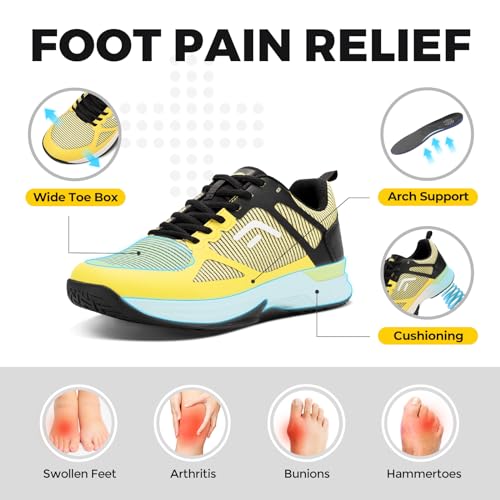 FitVille Wide Pickleball Shoes for Men,All Court Tennis Sneakers Shoes with Arch Support