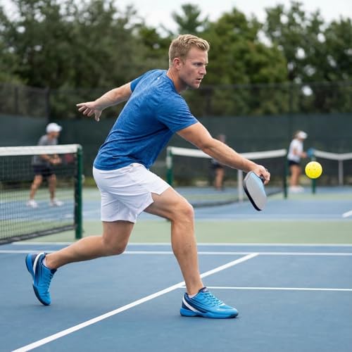RBEUT Men's Pickleball Shoes, Breathable Cushioned Tennis & Racquetball Court Sneakers, Anti-Slip, Lightweight Comfort for Outdoor Sports Blue