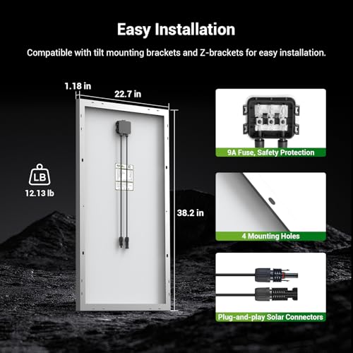 HQST 100W 12V Monocrystalline Solar Panel with Solar Connectors, High Efficiency Module PV Power for Battery Charging Boat, Caravan, RV and Any Other Off Grid Applications