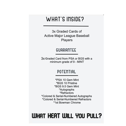 Three Graded Baseball Cards Gift Box: MLB Edition │Three Premium PSA/BGS Graded 10, 9.5 or 9 Cards │Potential Rookie Autographs & Numbered RC Refractors│Gift for Baseball Fans│by Slabs of Heat