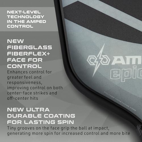 Selkirk Sport Amped Control Pickleball Paddle | Assembled in The USA | Next-Gen FiberFlex+ Face & Ultra Durable Spin Coating | 16mm X5 Core for Unrivaled Precision & Control | Epic Lightweight Gray