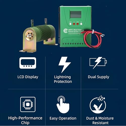 2000W Wind Solar Hybrid Charge Controller, 1000W Wind Turbine & 1000W Solar Panel Charge Controller, 12V/24V Battery Off Grid MPPT Boost Charge Regulator with Dump Load for Home Street Light