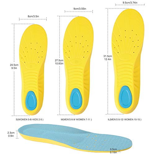 Shoes Inserts Memory Foam Insoles Shock Absorption Pain Relief Plantar Fasciitis Breathable PU Sports Foot Insoles for Men Women,1 Pair (M（Men's 6-9/ Women 7-11）)