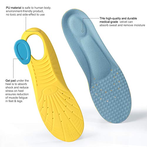 Shoes Inserts Memory Foam Insoles Shock Absorption Pain Relief Plantar Fasciitis Breathable PU Sports Foot Insoles for Men Women,1 Pair (M（Men's 6-9/ Women 7-11）)