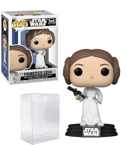 Carrie Fisher Princess Leia #595 Facsimile Signed Reprint Laser Autographed Funko POP! Movies Star Wars Figurine with Protector Case