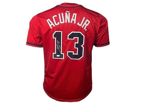Ronald Acuna Jr. Autographed Red Baseball Jersey JSA