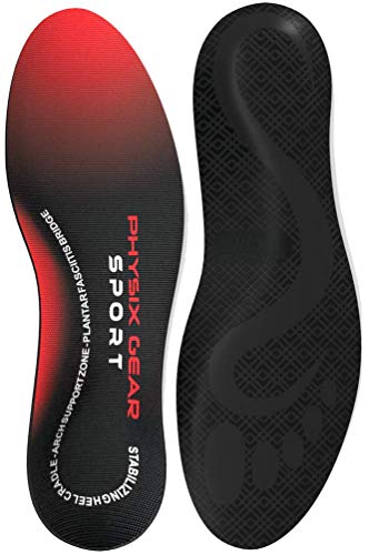 Physix Gear Orthotic Insoles for Men & Women - Arch Support Orthotics Insole, Orthopedic Insoles, Inserts for Men & Women, Foot Insoles for Plantar Fasciitis Comfort, Shoe Insert, Feet, Red/Black, S