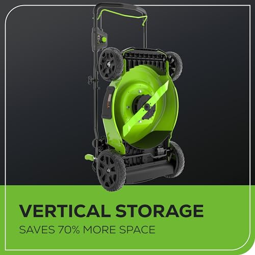 Greenworks 80V 21” Brushless (Push) Cordless Electric Lawn Mower + (500 CFM) Axial Leaf Blower + 13” String Trimmer (75+ Compatible Tools), (2) 2.0Ah Batteries and 30 Minute Rapid Charger