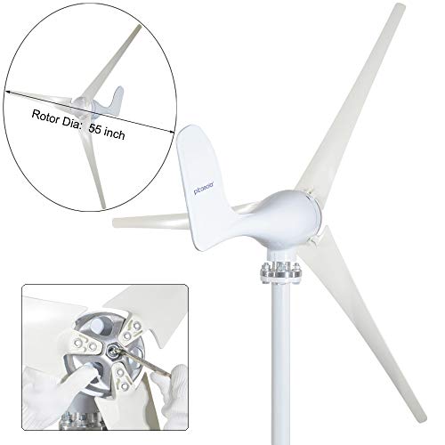 Pikasola 400W Wind Turbine Generator AC 12Volt Economy 3 Blades Windmill for Wind Solar Hybrid System 2.5m/s Start Wind Speed,400w Windmill Generator for Home