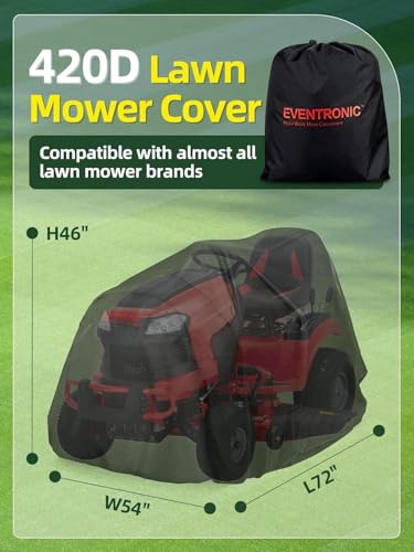 Eventronic Riding Lawn Mower Cover, 54" Lawnmower Covers For Outdoor, 420D Polyester Oxford Lawn Mower Cover Waterproof Heavy Duty, Riding Lawn Tractor Cover