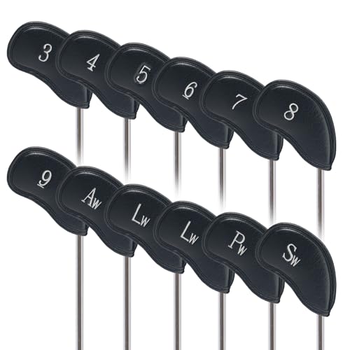 Craftsman Golf 12pcs Thick Synthetic Leather Golf Iron Head Covers Set Headcover fits All Brands Callaway Ping Taylormade Cobra Etc.