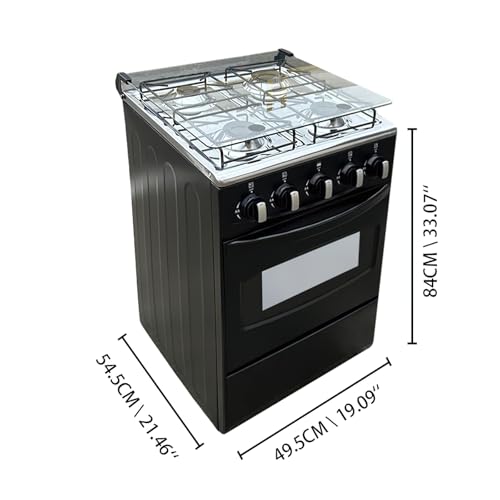 20" Freestanding LPG Oven - Equipped with 4 coil burners and Gas Stove with stainless steel oven (Black: Automatic ignition)
