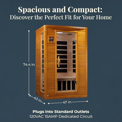 DYNAMIC SAUNAS Andora 2-Person Low EMF FAR Infrared Sauna with Red Light Therapy & Bluetooth Speakers | Personal Indoor Dry Heat Sauna for Home & Gym – Made from Canadian Hemlock