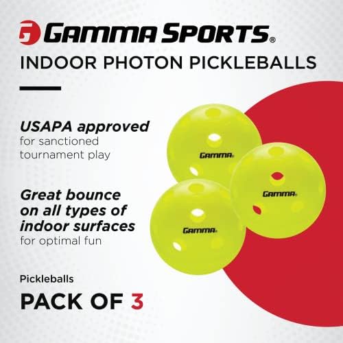Gamma Sports Photon Indoor Pickleball Balls, USAPA Approved, Pickleball Accessories, Pack of 03