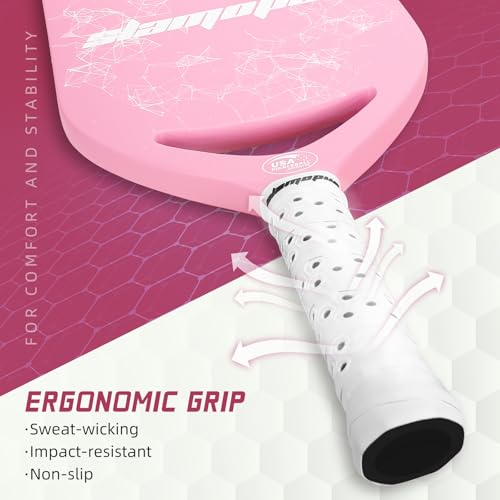 Slamopus Pro Pickleball Paddle| T700 Carbon Fiber Pickleball Paddles with 16mm Polymer Honeycomb Core & Overgrips| Premium Pickle Ball Racket Enhanced Control & Spin & Power| USAPA Approved（Pink）