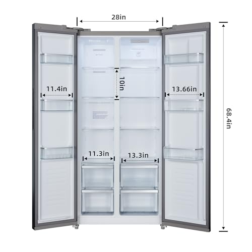 Iceblue Refrigerator, 15.6 Cu.Ft. Side-by-side Refrigerators, Black Stainless Steel Beverage Fridge with Freezer, Zoning Temperature Control Frost Free Beverage Refrigerators - Black