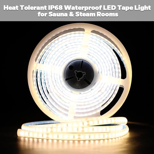 SuperlightingLED DC24V 3000K White LED Strip for Sauna Lighting, Flexible Long 5m 16.4ft 120 LEDs/m High-temperature Resistant IP68 Waterproof LED Strip Light for Steam Room (3000K Warm White)