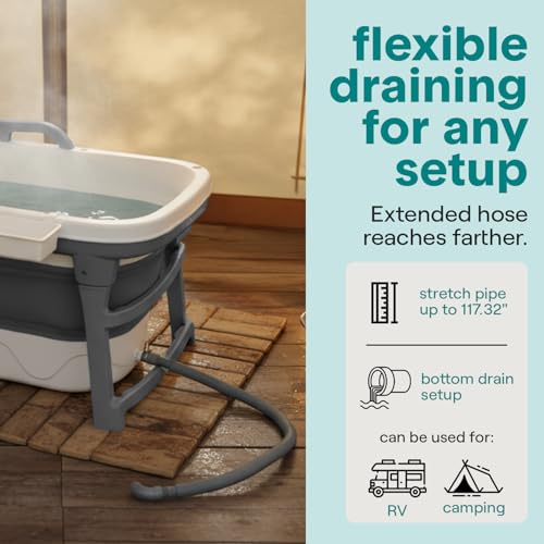 Serenelife 59" Portable Bathtub for Adults – Large Foldable Ice Bath Tub for Cold Plunge & Hot Spa, Freestanding Soaking Tub for Indoor/Outdoor, 440lbs Capacity, Polypropylene, Dark Grey