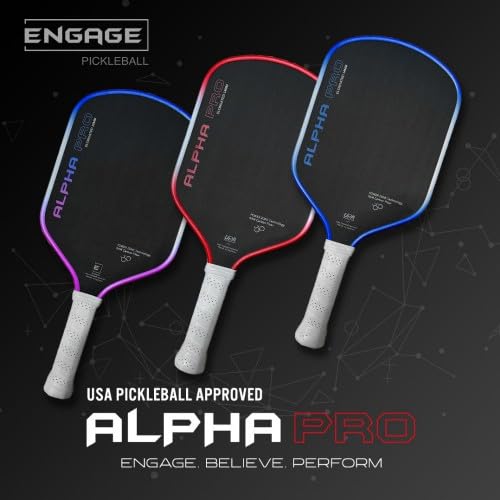 Engage Pursuit Alpha Pro 14mm Pickleball Paddle - Raw Carbon Fiber Face, 8.0 oz Elongated Speed Paddle for Aggressive Play (Red Flare)