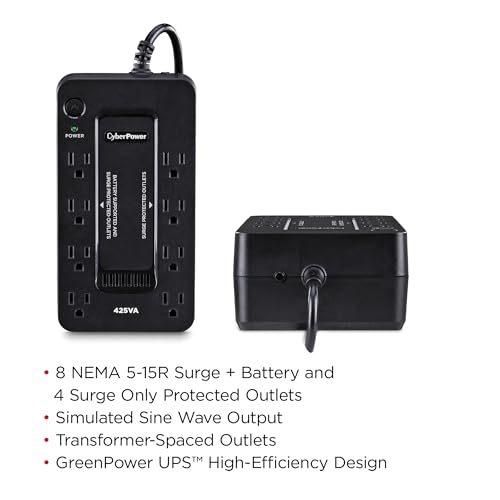 CyberPower ST425 Standby UPS Battery Backup and Surge Protector, 425VA/260W, 8 Outlets, Compact, UL Certified