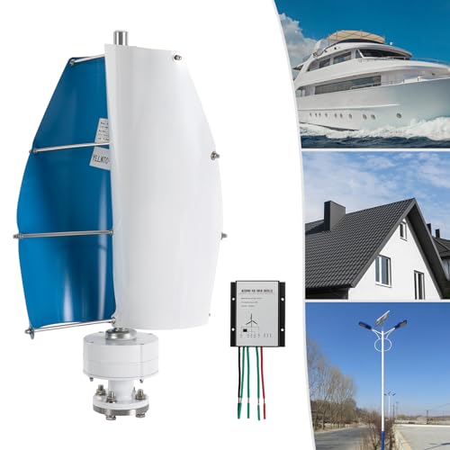 Wind Turbine, 1000W 12V Vertical Axis Wind Turbine Generator Controller Wind Generator Kit Wind Turbine Machine Wind Power Generator Wind Power Tool for Home, Business, Boats, Gazebos (White and Blue)