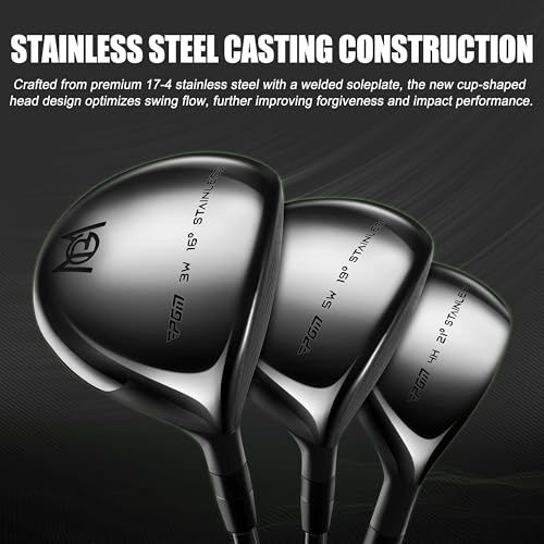 PGM 19 Piece Men's Complete Golf Club Sets - Ultra-Thin Face Titanium Driver (0.85+ COR), High COR Fairway Woods, Forged Irons, Precision CNC Milled Putter, with Stand Bag - Right Handed -Regular