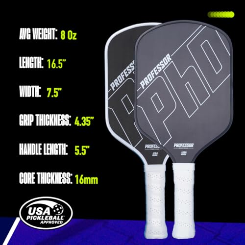 Professor PhD T700 Raw Carbon Fiber Premium Pickleball Paddle Racket - Precision Honeycomb Core - Enhanced Power & Control - USAPA Pickleball Approved