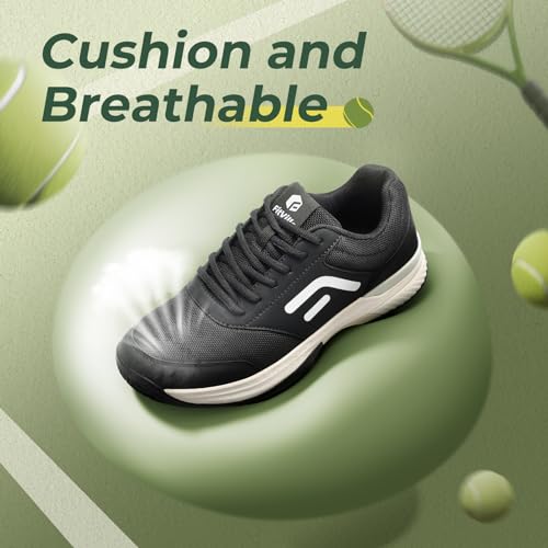 FitVille Wide Pickleball Shoes Men Tennis Racquetball Squash Shoes for Men All Court with Arch Support-Tennis V3(Black, 9 Wide)