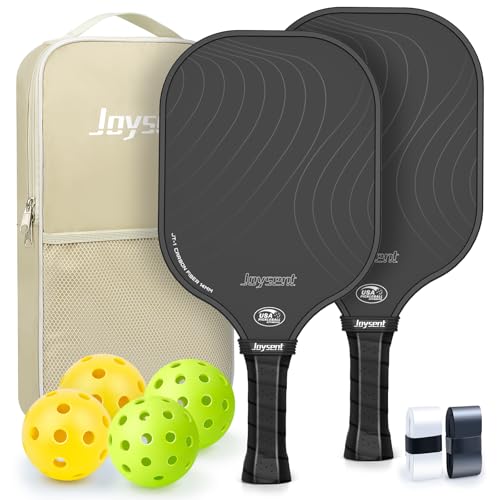 Joysent Pickleball Paddles Set, USAPA Approved Carbon Fiber Pickleball Set with Pickleball Rackets and Indoor Outdoor Pickle Balls, Beginner Pickleball Paddle for Adults Men Women