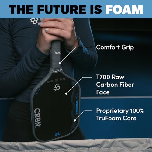 CRBN Pickleball - TruFoam Waves Paddle - Elongated - Carbon Fiber Pickleball Paddle - 100% Foam Core Designed for Maximum Power, 14mm