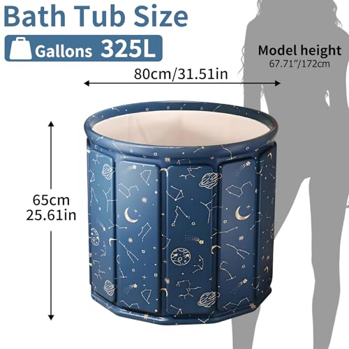GENDLTHIJ Portable Foldable Hot Cold Bath Tub, Large Portable Hot Cold Bath Tub for Home Outdoors Gyms, Collapsible Soaking Bath Tub for Shower (77Gal) (Blue Planet Insulation Set)