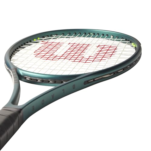 Wilson Blade 98 (16x19) V9 Strung Performance Tennis Racket - Grip Size 2-4 1/4", Strung with Sensation 16 Natural at Mid Range Tension