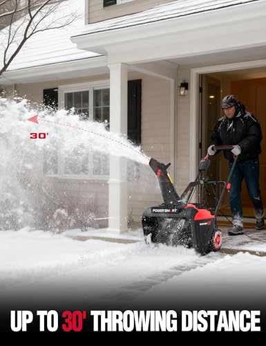 PowerSmart Electric Snow Blower, 21-Inch Corded Snow Thrower, 15-Amp, with LED Light for Yard Driveway Deck