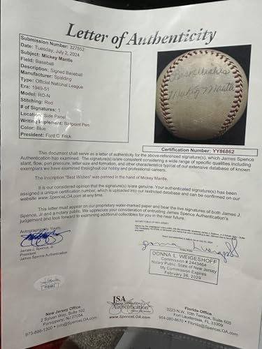 Mickey Mantle Pre-Rookie 1949-51 Single Signed ONL Baseball JSA PSA Beckett - Autographed Baseballs