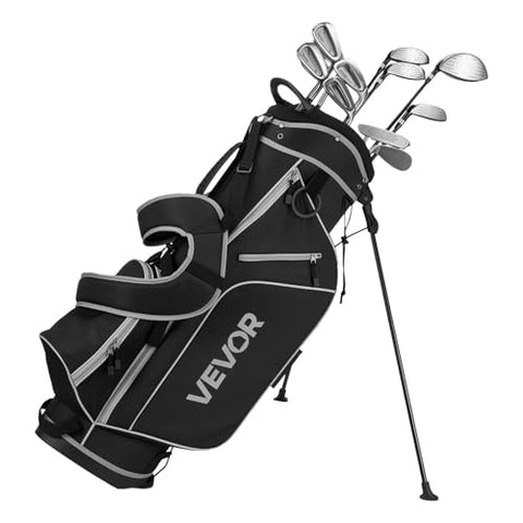 VEVOR Golf Club Set, 12 Pieces Men's Complete Golf Club Set Right Handed with 460CC #1 Driver, #3 & 5 Fairway Wood, #4 Hybrid, #5/#6/#7/#8/#9/#PW/#SW Irons, L-Shaped Putter, Golf Stand Bag, Black