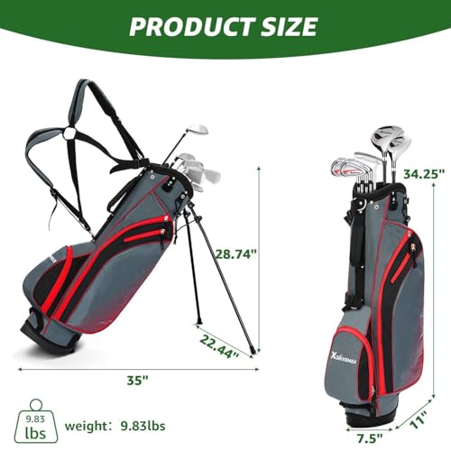 XDriveMax 8-Piece Left/Right Hand Complete Golf Club Set for Men & Women: Wood, Hybrid, Irons, Putter & Bag - Beginner Friendly, High Distance & Accuracy,Right,Red