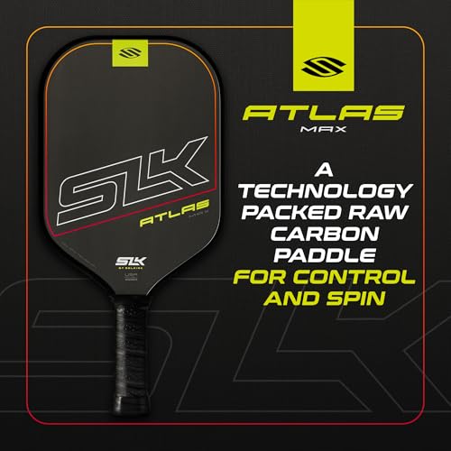 Selkirk SLK Atlas MAX Raw Carbon Fiber Pickleball Paddles | Midweight Pickleball Paddle with Polymer Honeycomb Core | USAPA Approved Carbon Fiber Face for Spin and Control | Ember