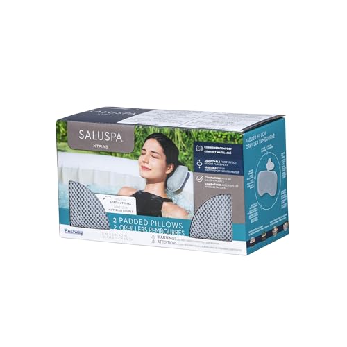Bestway 2 Pack SaluSpa Padded Headrest Pillows with Adjustable Strap to Adjust Height, Washable Mesh Cover, Compatible with SaluSpa Hot Tubs, Gray