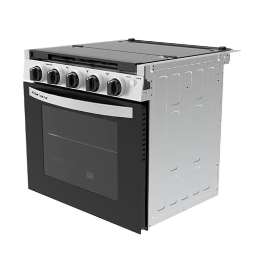 CONTOURE RV 3-Burner Drop-In Gas Range 21" | Black with Stainless Steel Accents | Stylish LED Knobs | Easy-Clean Oven | Propane-Powered | CSA Certified | GR-21BTC