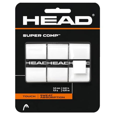 HEAD Super Comp Tennis Racquet Overgrip - Tennis Racket Grip Tape - 3-Pack, White
