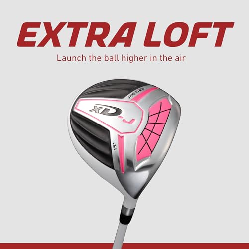 Precise XD-J Kids Golf Clubs Set – Boys’ & Girls’ Junior Golf Set with Lightweight Graphite Shafts, Hybrid, Putter & Stand Bag - Pink Ages 6-8 – Right-Handed