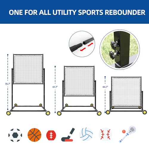 MR Height Adjustable Rebounder, Portable Sports Bounce Back Net, Adjustable Angle Pitch Back Return Net, Rebound Wall for Lacrosse, Baseball, Softball, Soccer, Football, Basketball, Volleyball, Tennis