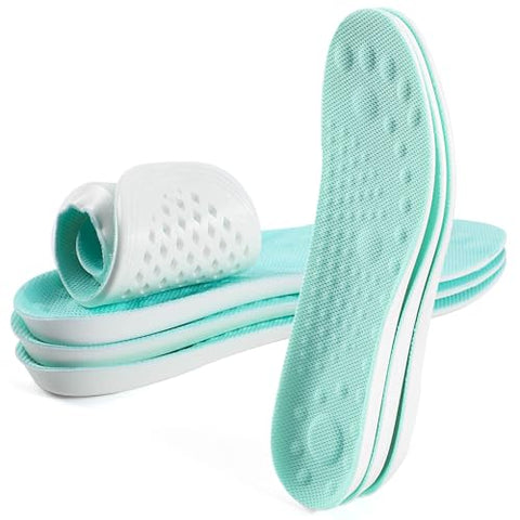 XINIFOOT 3 Pairs Breathable Shock Absorption Sport Shoe Insoles Elastic Soft Running Shoes Pad Replacement Insole for Men&Women Mint Green (S Men 5-6.5 / Women 7-8.5)