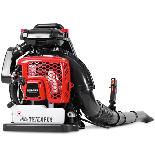 Thalorus 63CC Gas Backpack Leaf Blower, 2-Stroke, 665 CFM, 205 MPH, Variable Speed & Cruise Control, Ergonomic Harness, Reduced Emissions, for Fast Yard Cleanup (TR695 Pro)