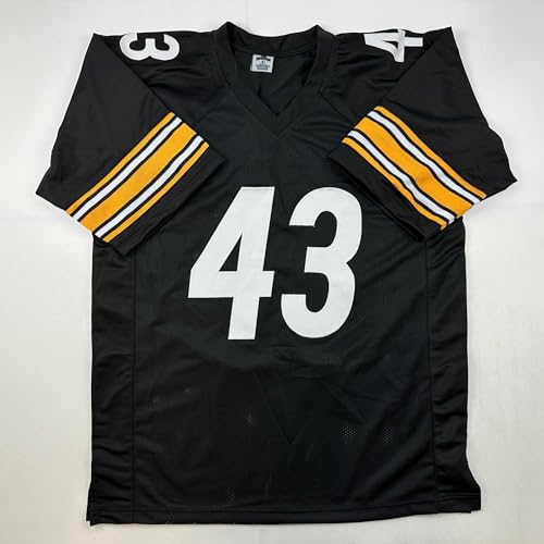 Facsimile Autographed Troy Polamalu Pittsburgh Black Reprint Laser Auto Football Jersey Size Men's XL